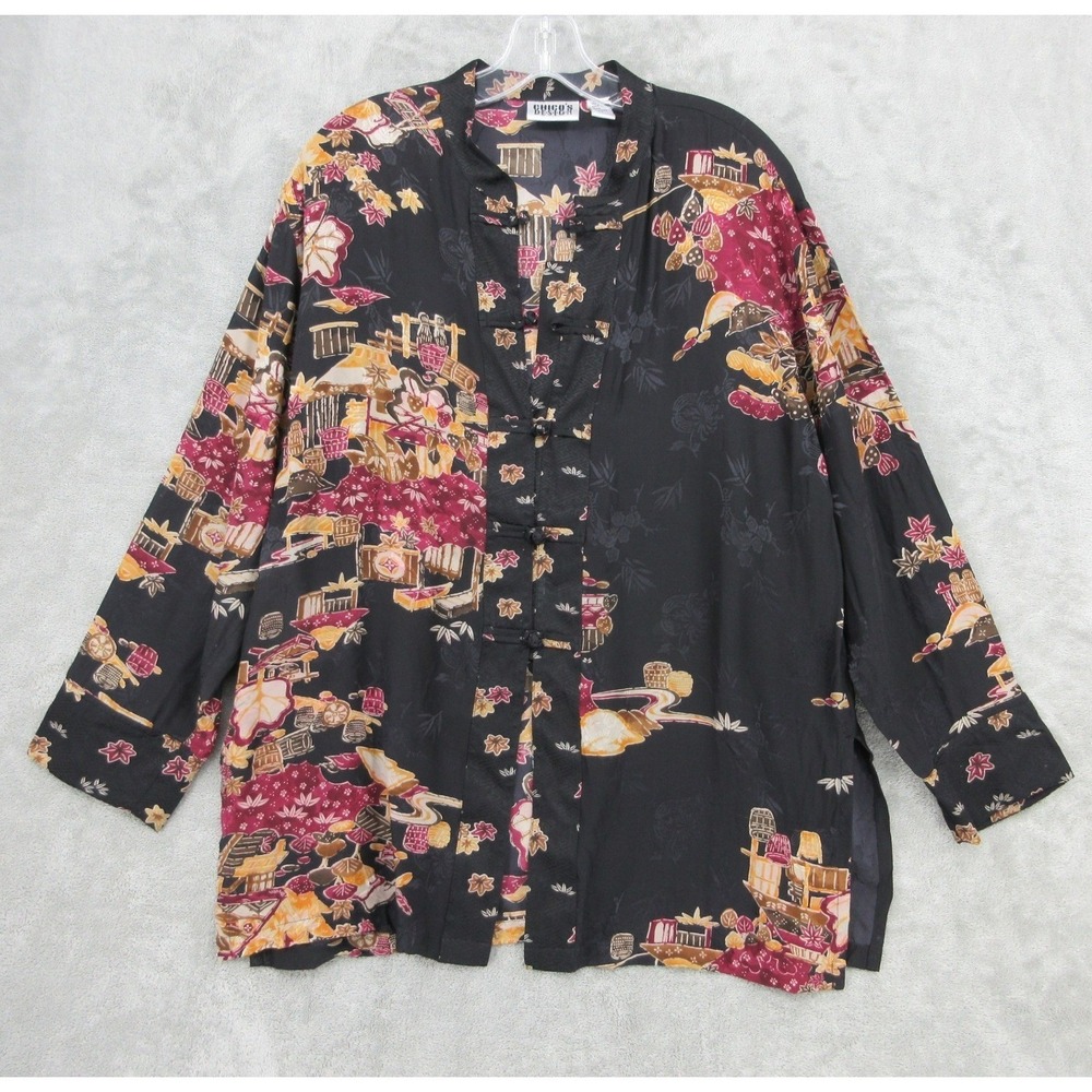 Vintage Chicos Blouse Womens 2 US Large 12 Silk Asian Kimono Mandarin Collar‎